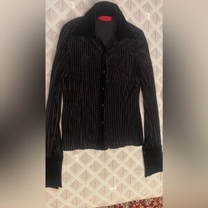 JS Collections Black Velvet Button Down Shirt